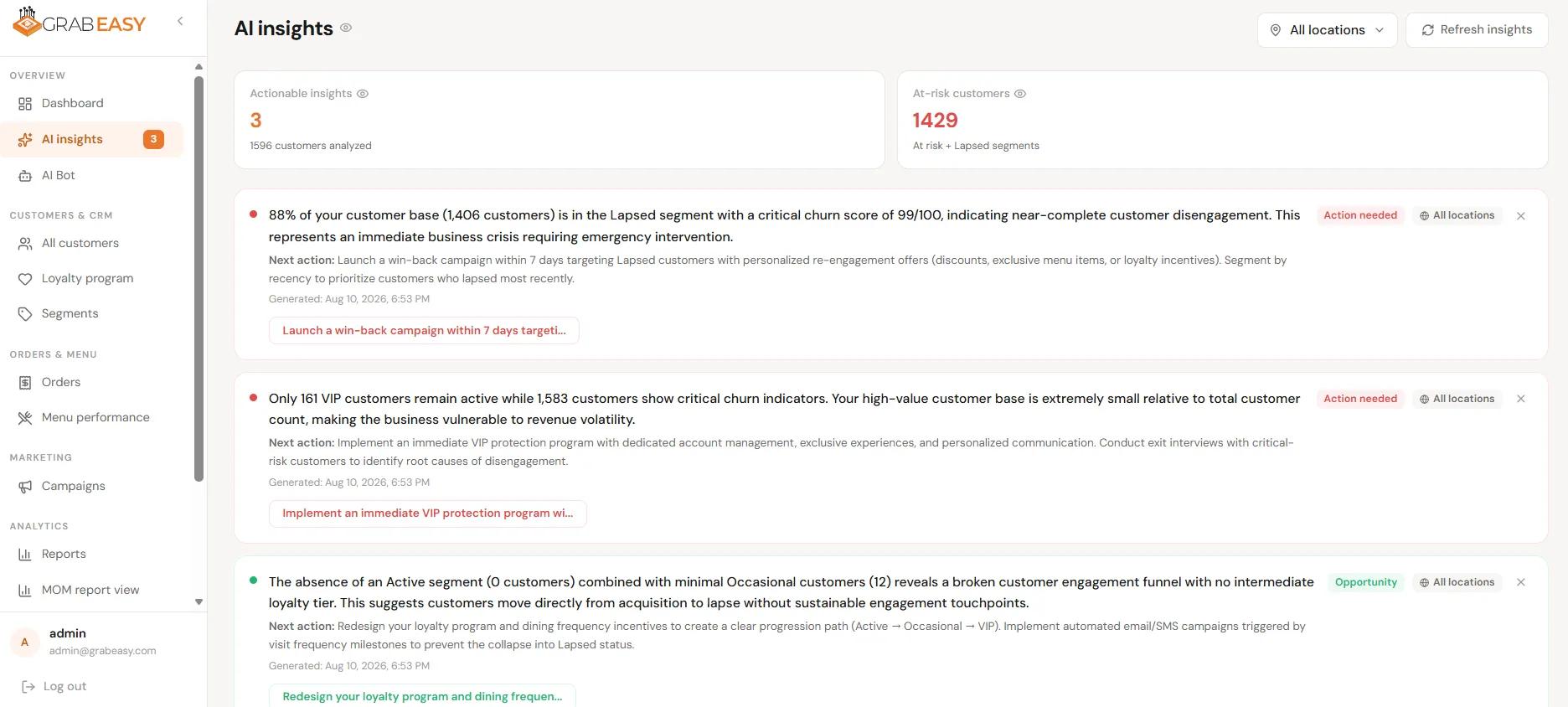 GrabEasy merchant dashboard