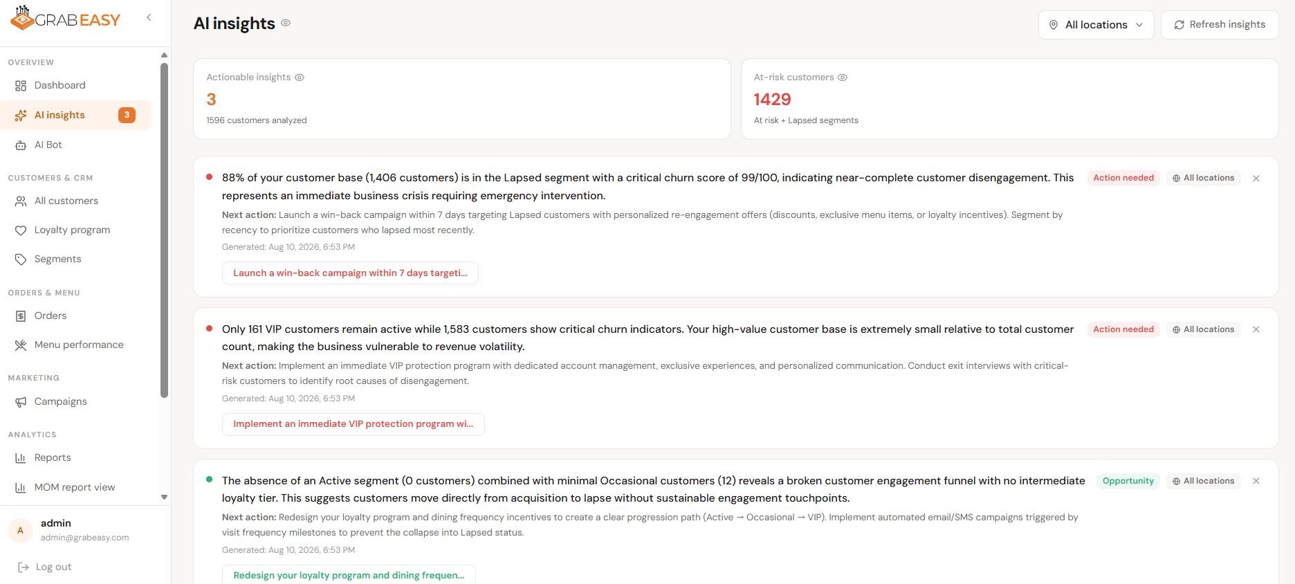 GrabEasy merchant dashboard